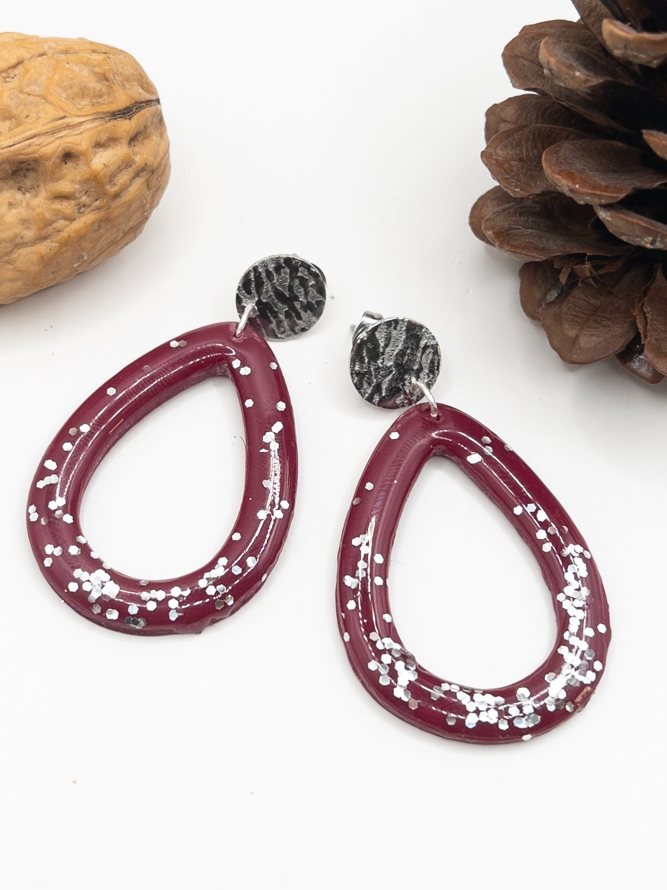 Oorbellen Winny Bordeaux zilver