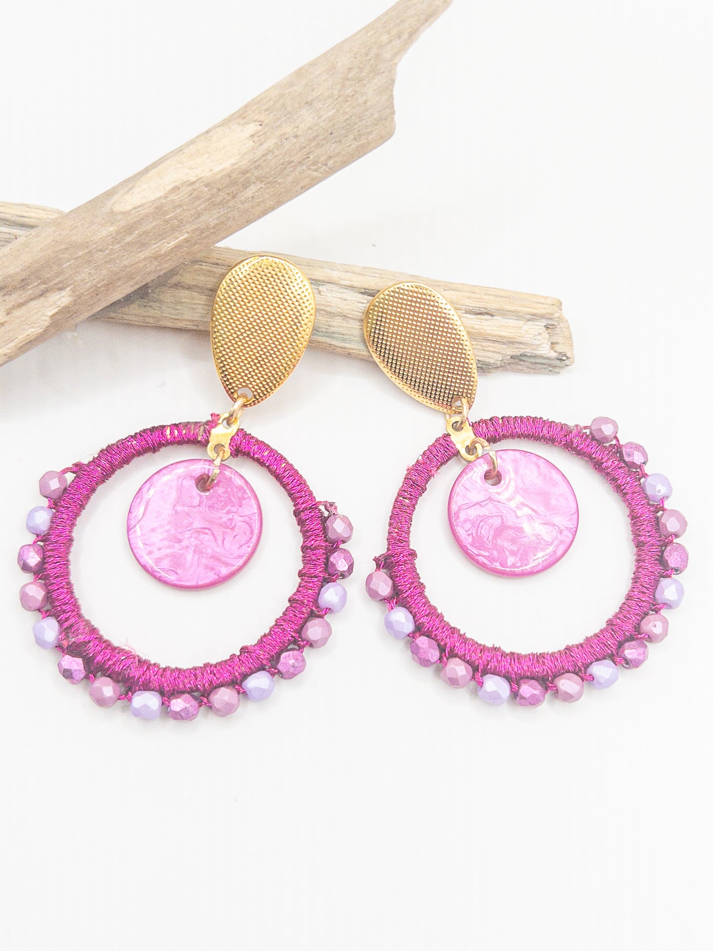 Statement oorbellen fuchsia goud