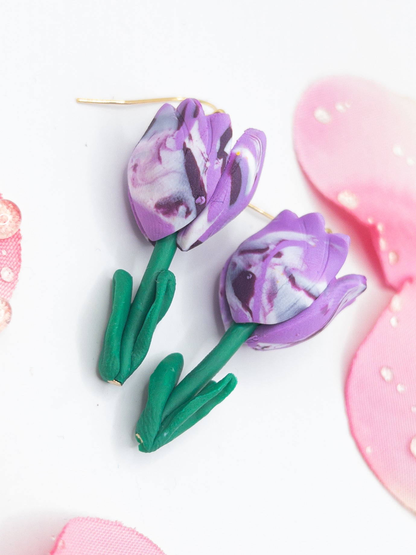 Tulpen oorbellen paars lila wit