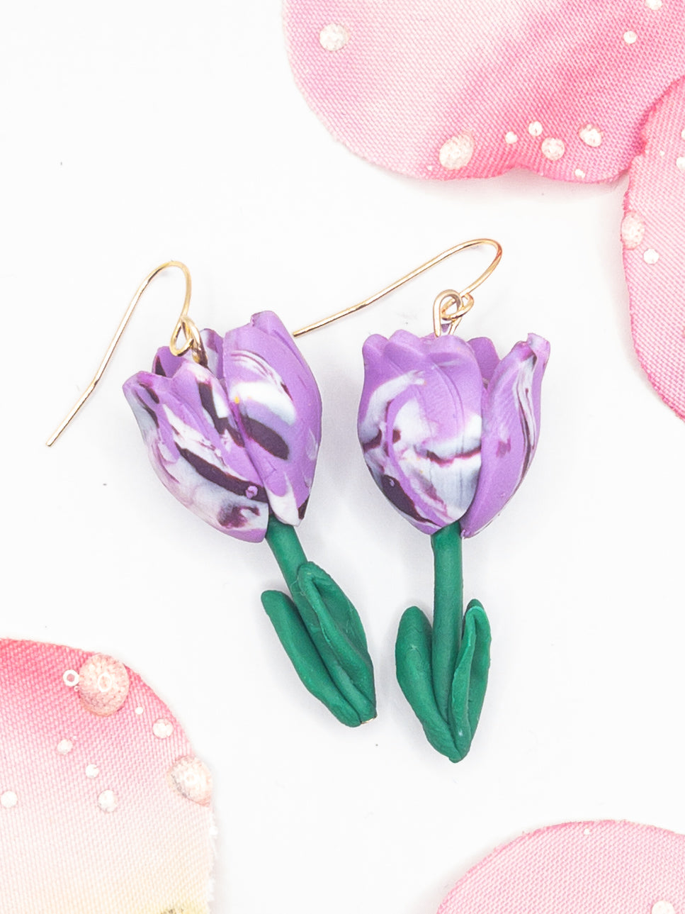 Tulpen oorbellen paars lila wit