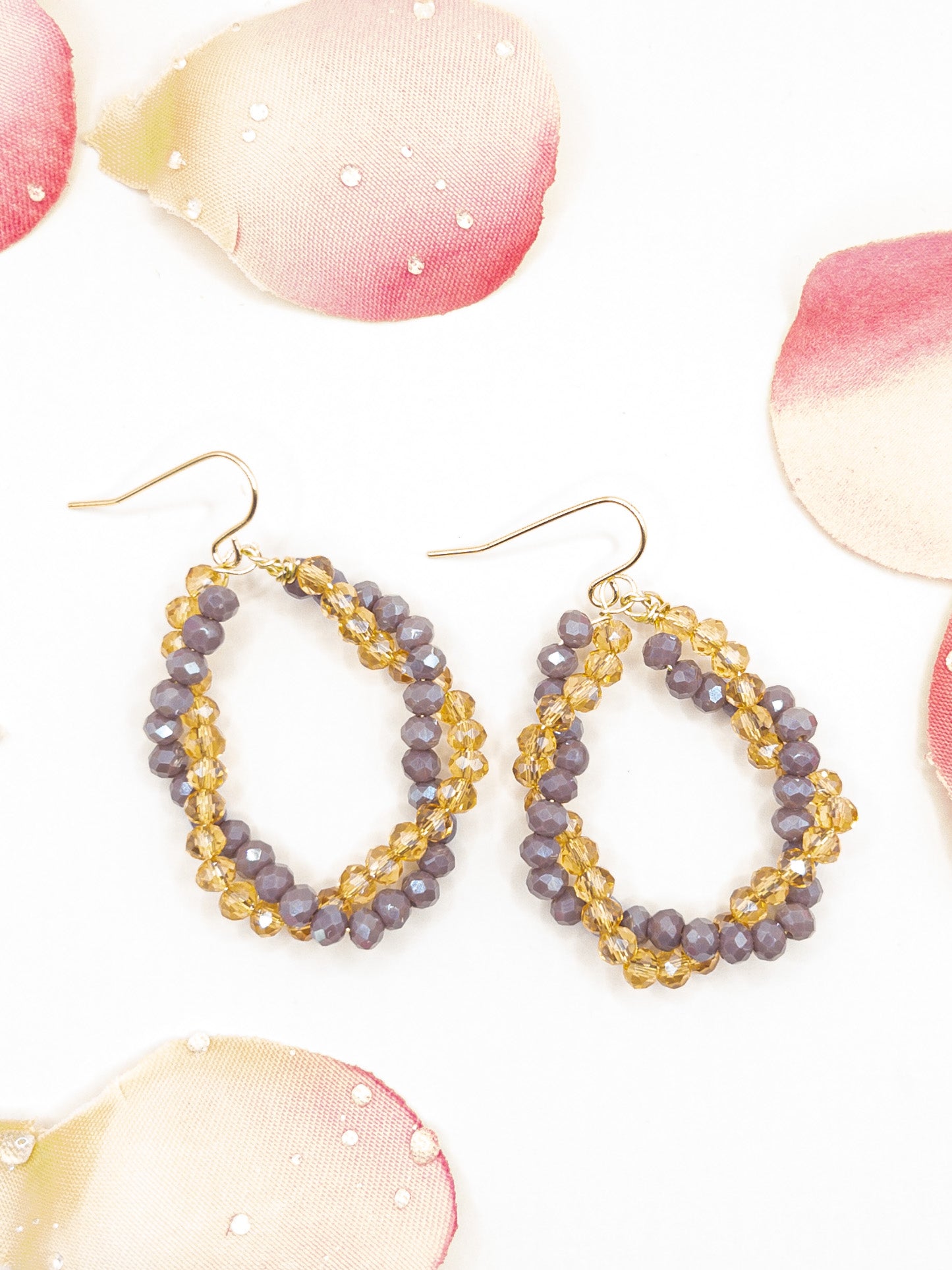 Oorbellen Sparkle Drops paars cognac