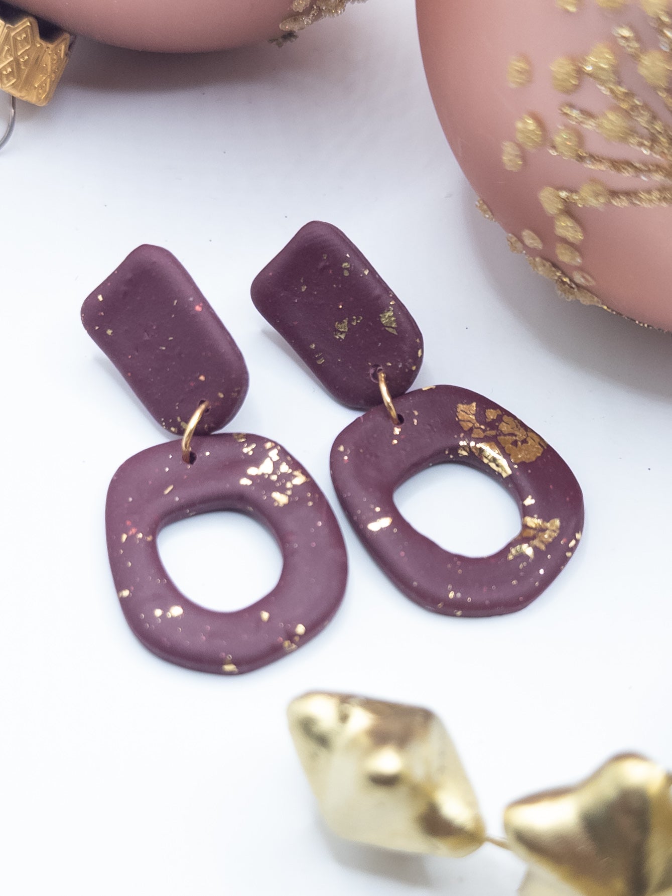 Oorbellen Organic wijnrood goud