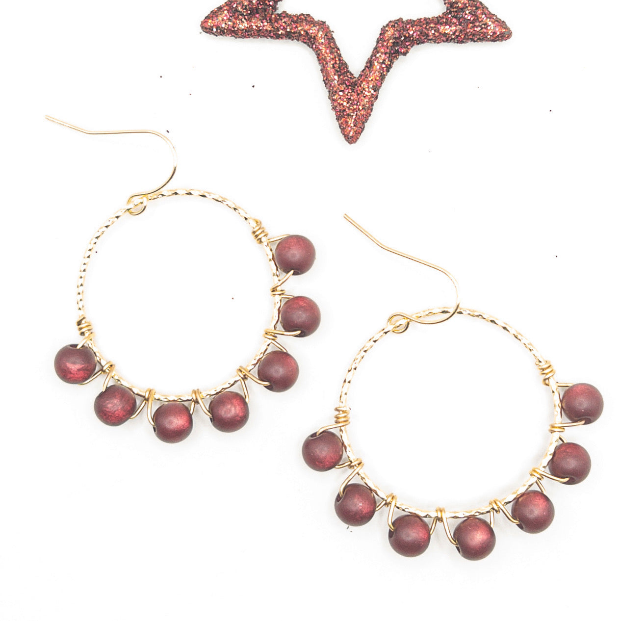 Creolen goud met burgundy