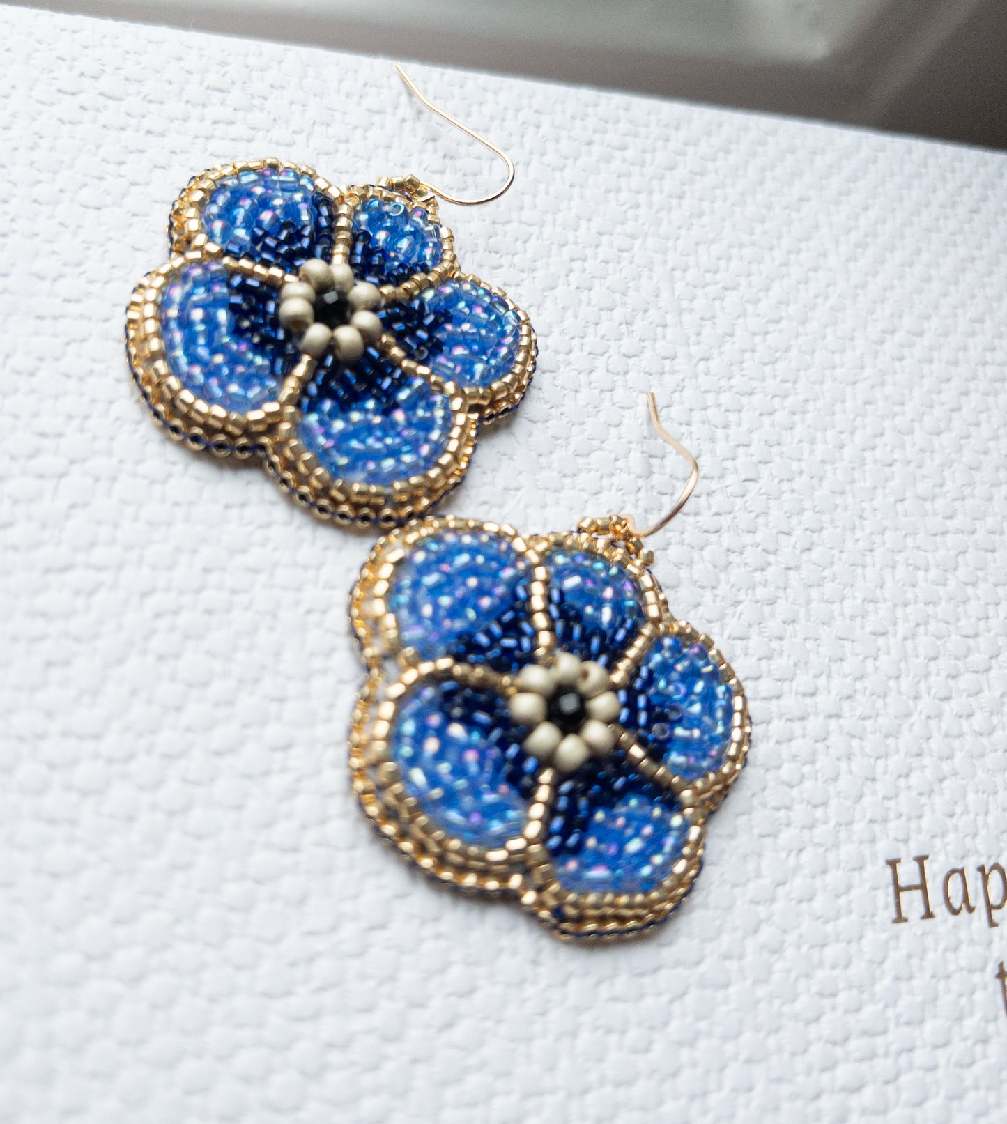 Statement oorbellen Bloem blauw goud