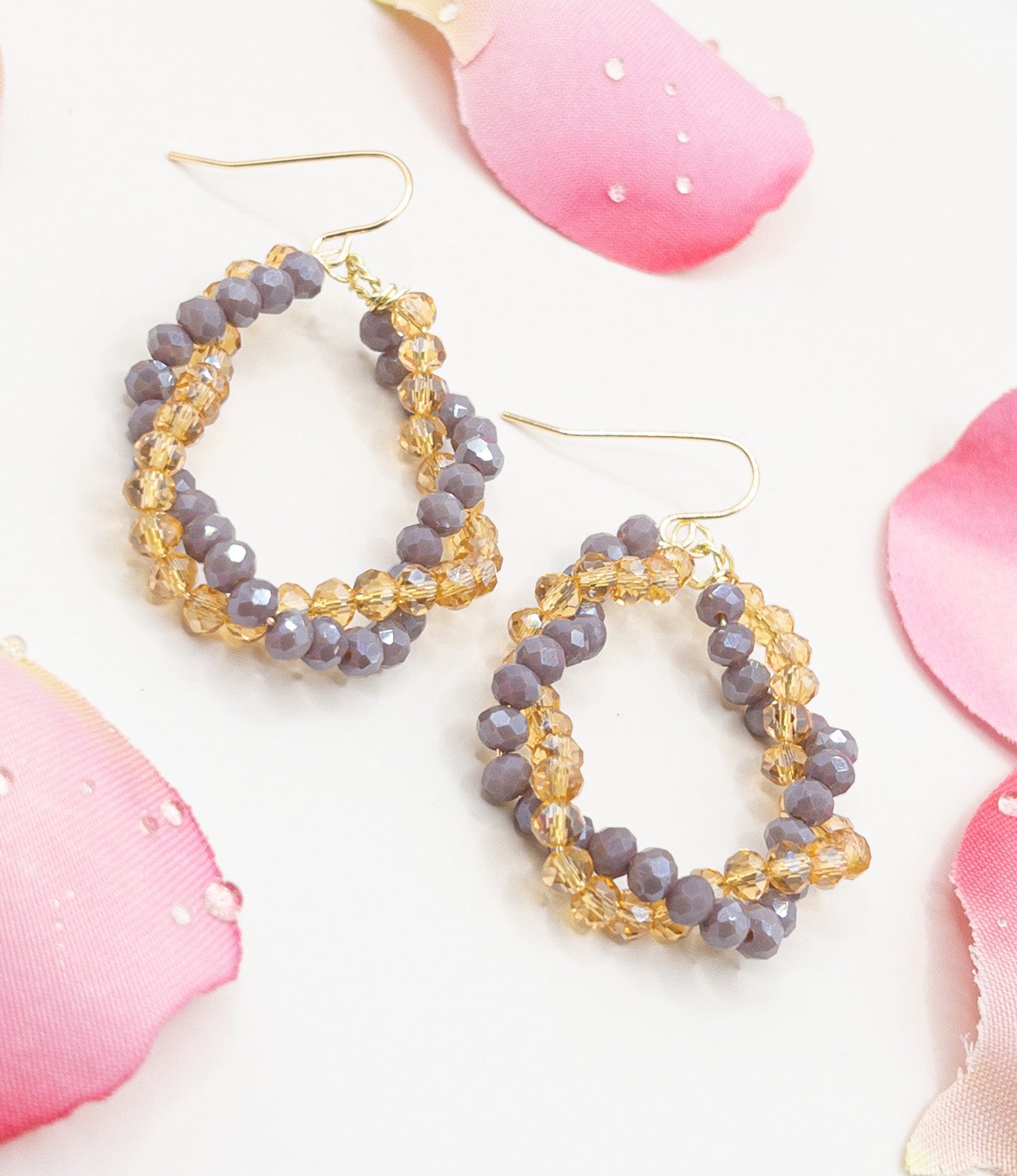 Oorbellen Sparkle Drops paars cognac