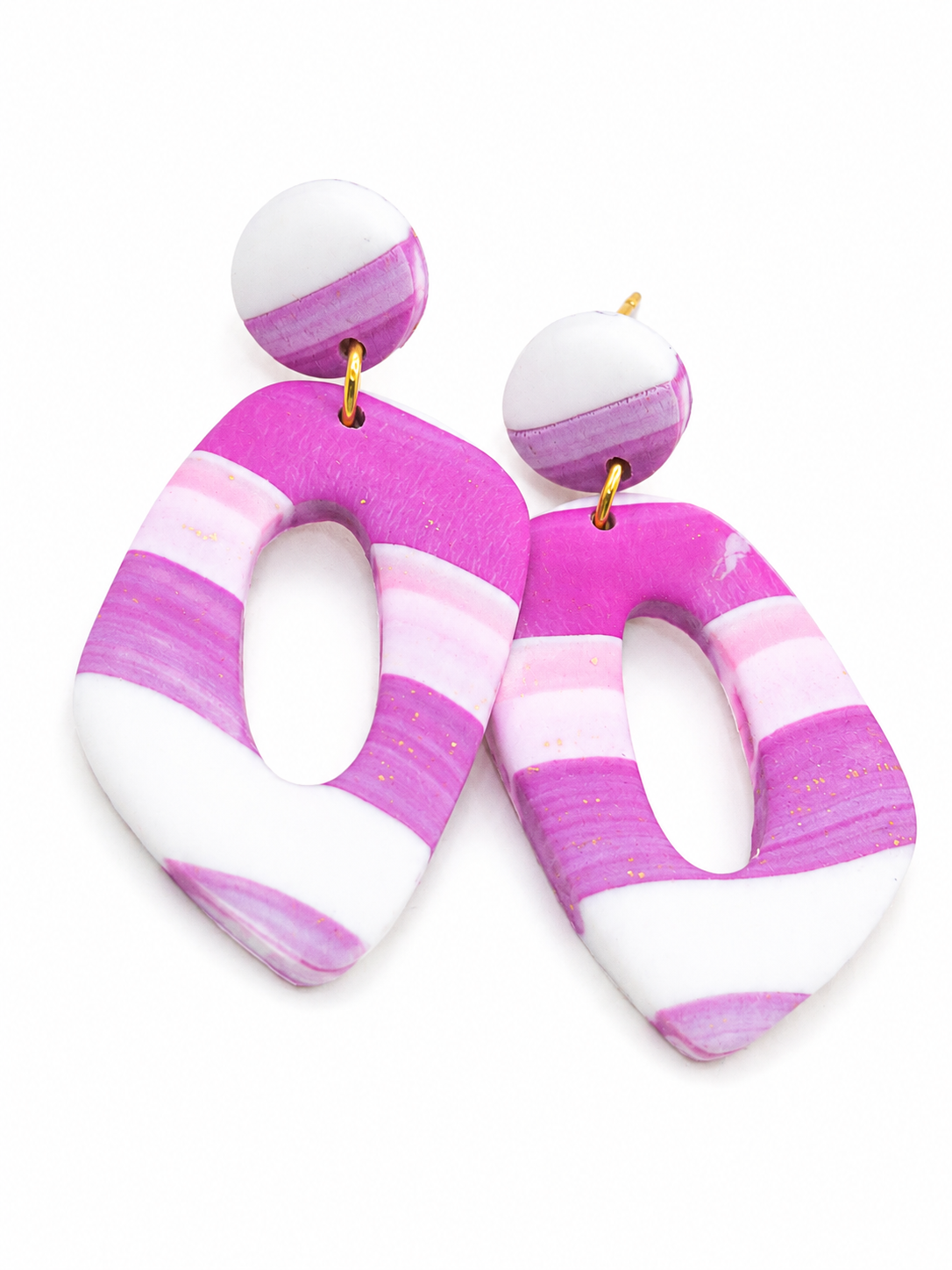 Oorbellen Pom roze wit gestreept