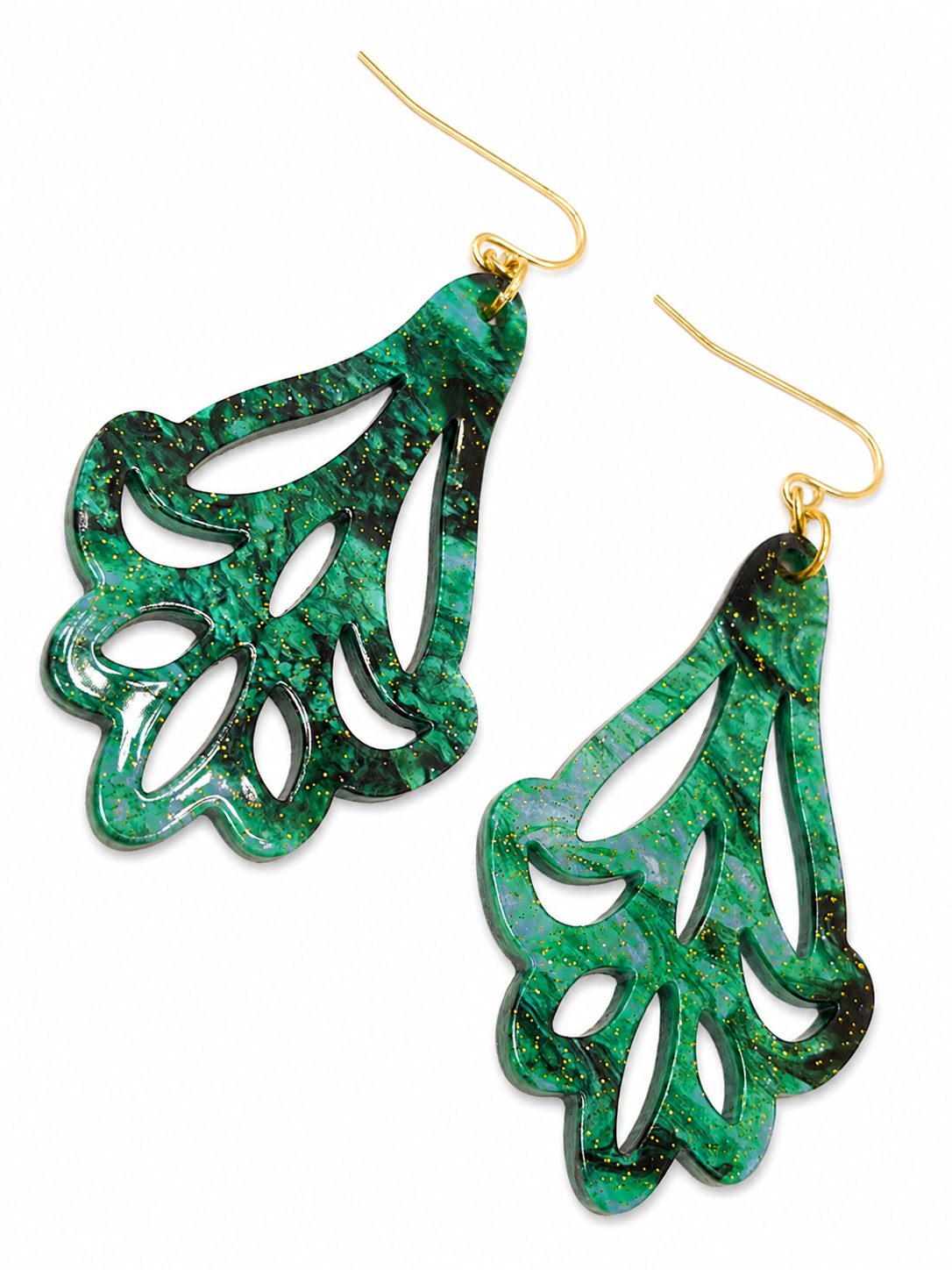 Model Shelby groene hangers met subtiele goud glitter