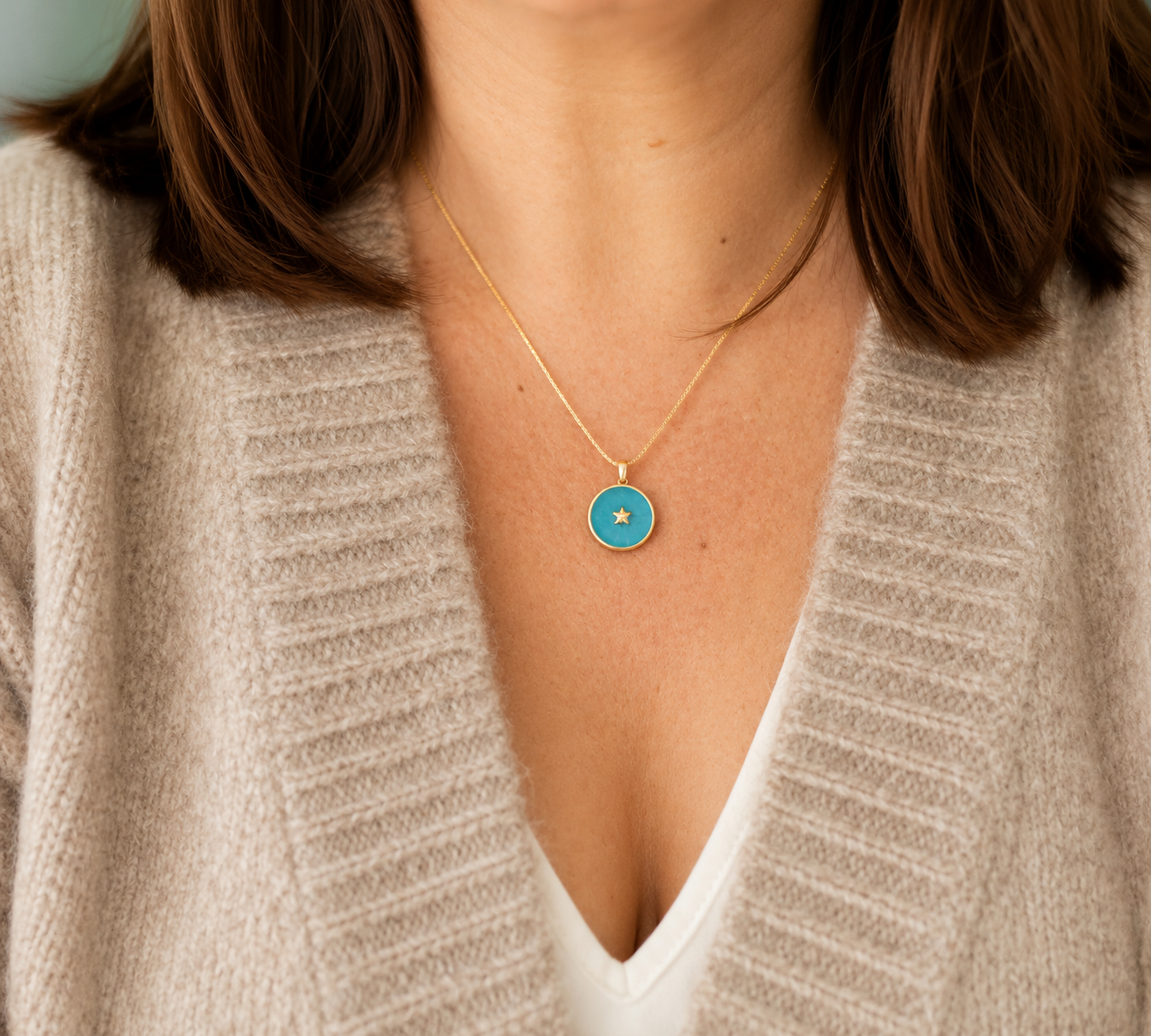Ronde ketting goldplated met hanger blauw met ster