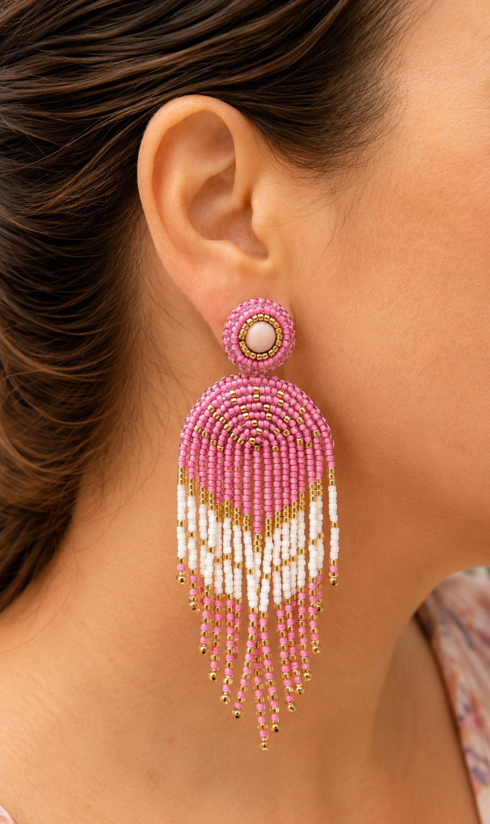 Statement oorbellen roze goud wit
