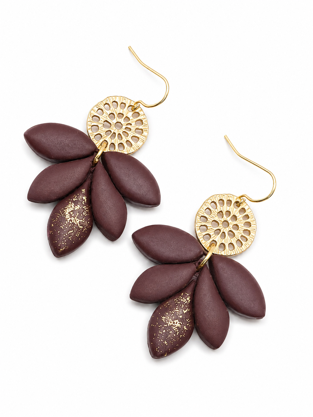 Oorbellen Lotus Burgundy gold