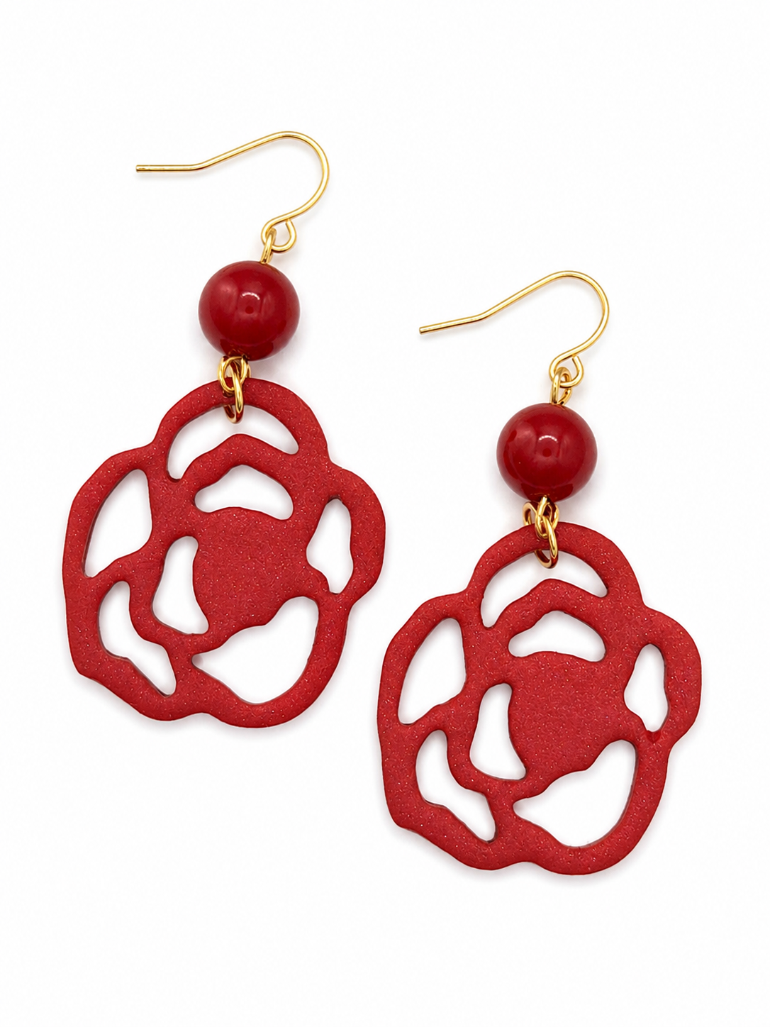 Oorbellen Roosjes rood en goud
