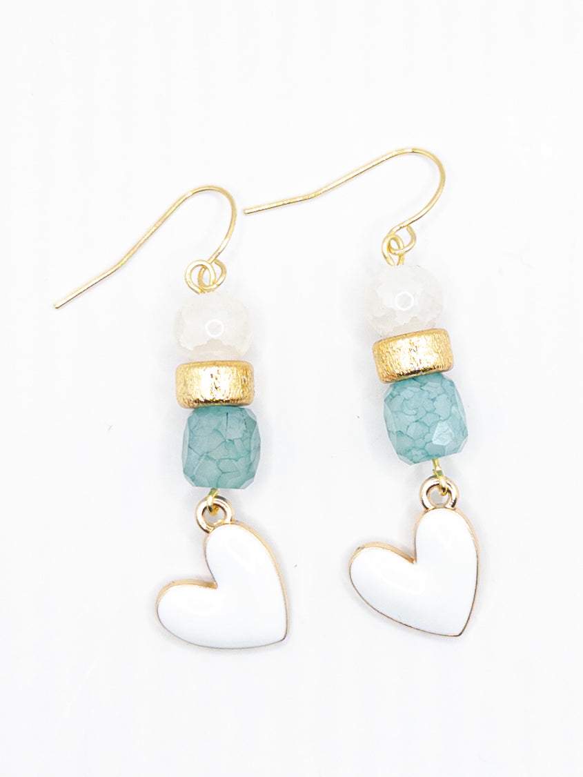 Oorbellen Hearts wit groen goud
