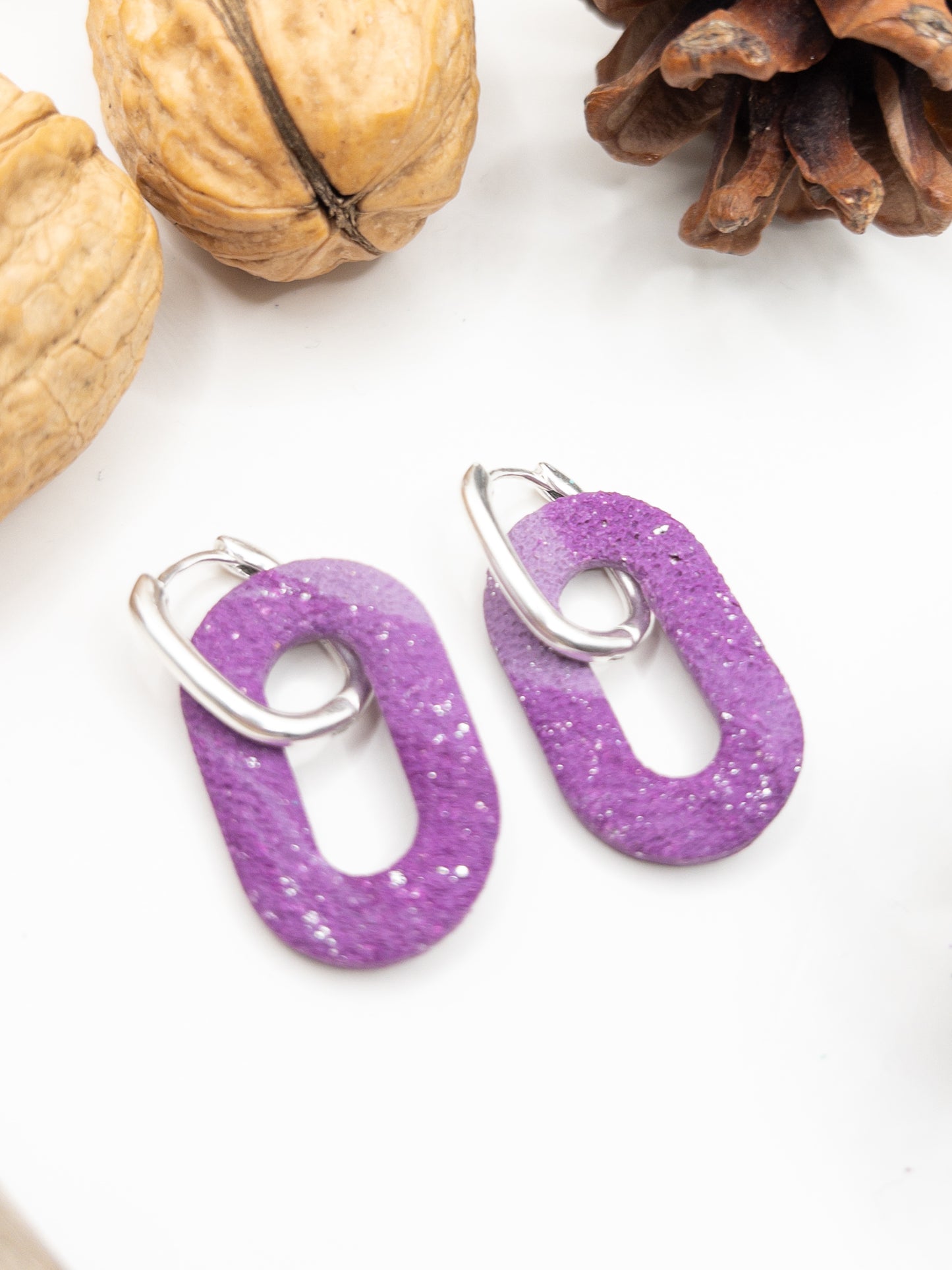 Creool hangers paars zilver glitter en lila