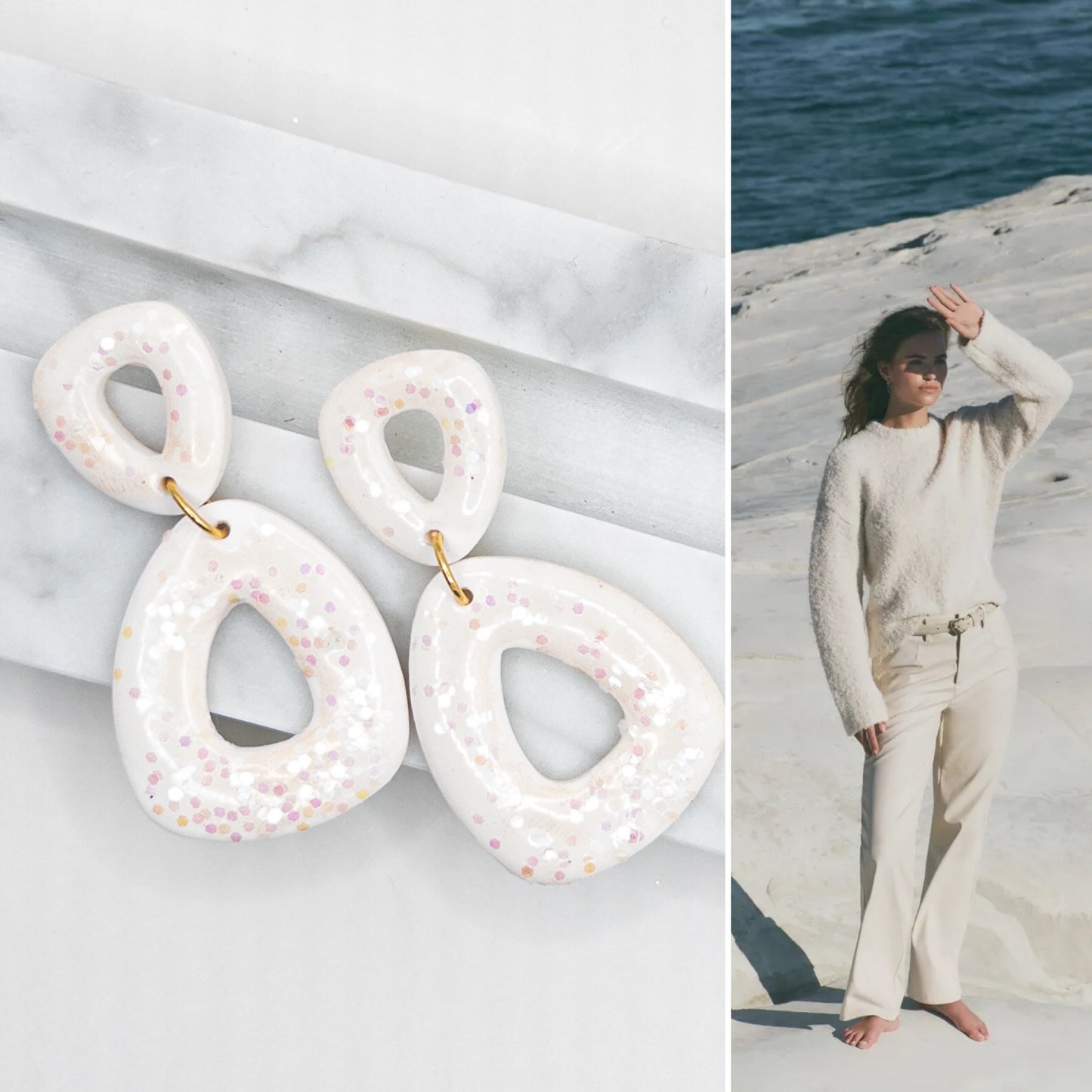 Oorbellen White glitter