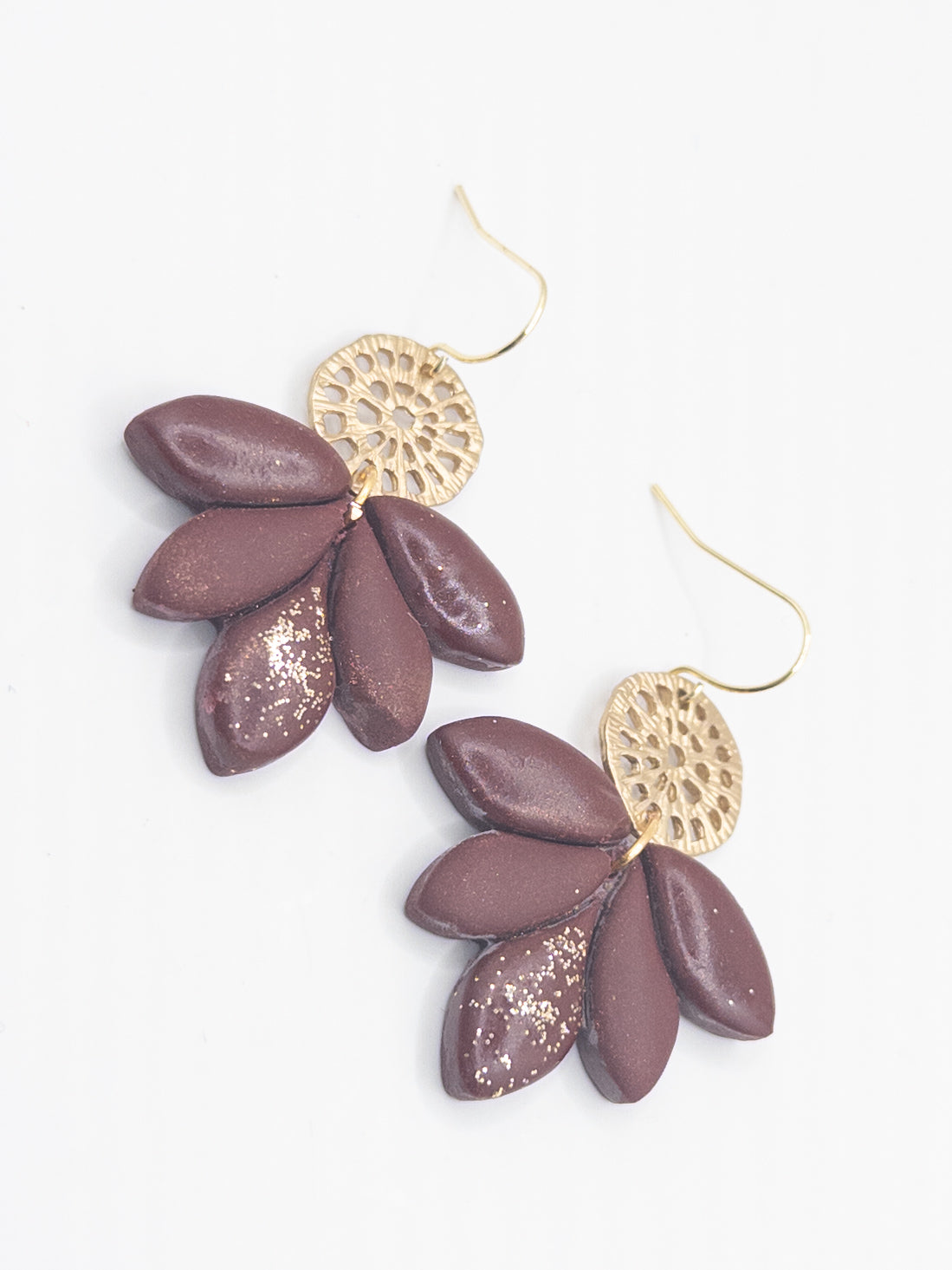 Oorbellen Lotus Burgundy gold