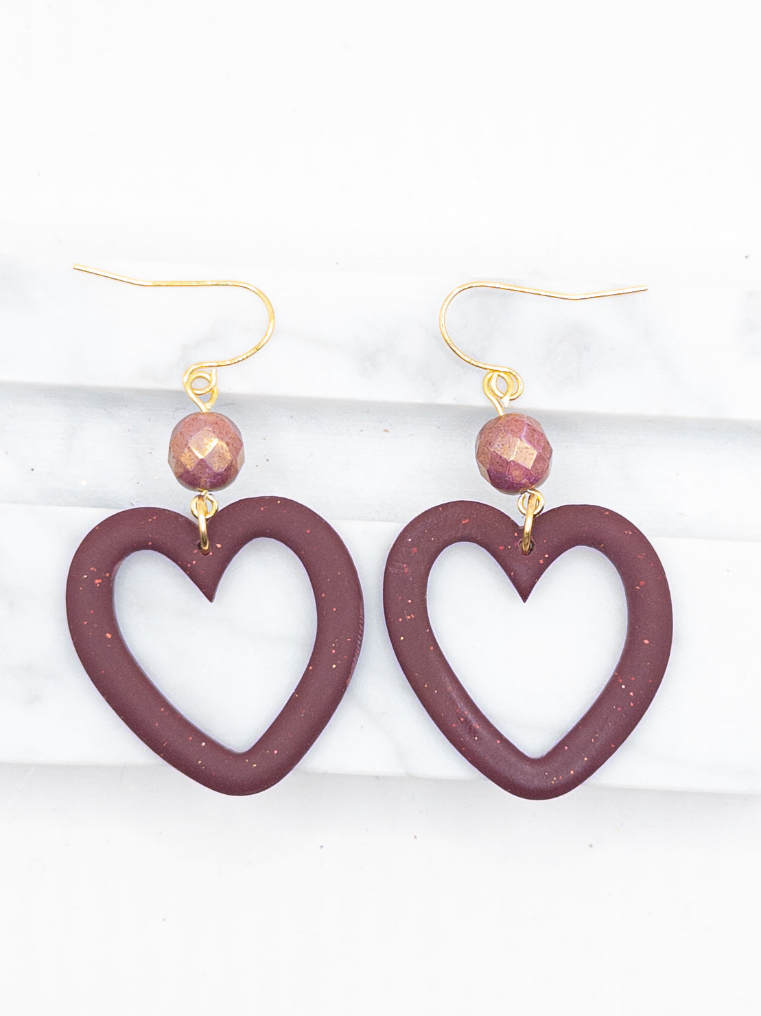 Oorbellen Hartjes Bordeaux goud