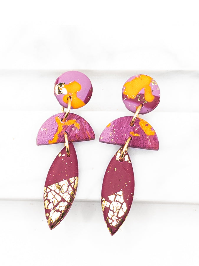 Oorbellen Cleo mix oranje lila wijnrood en goud