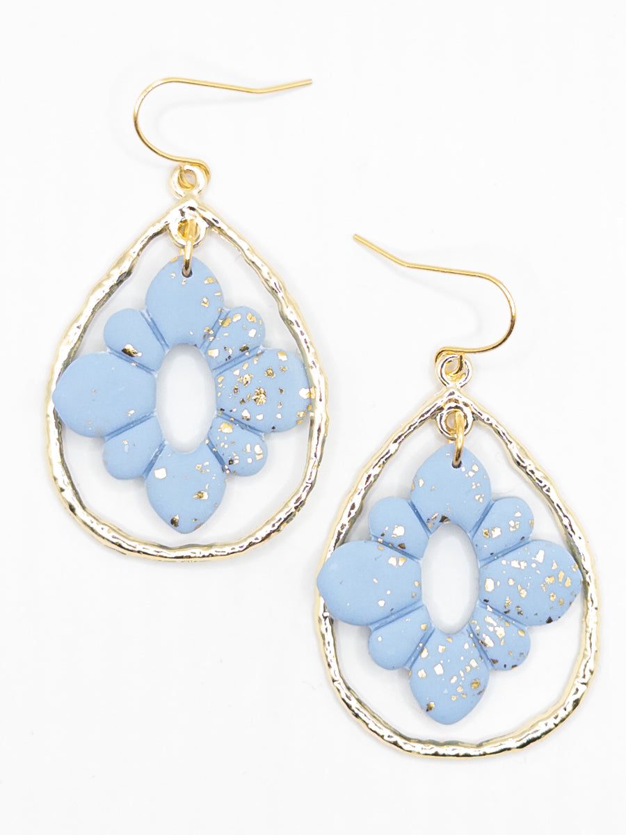 Oorbellen Lichtblauw goud Bloem druppel