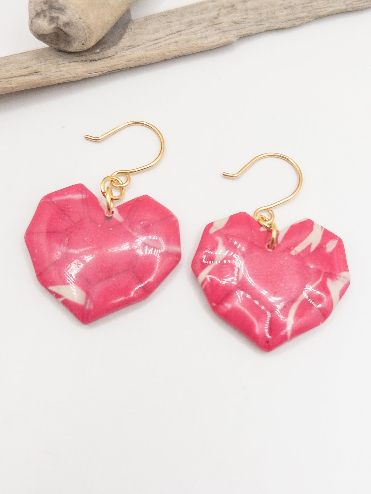 Oorbellen Hearts pink / beige / goud