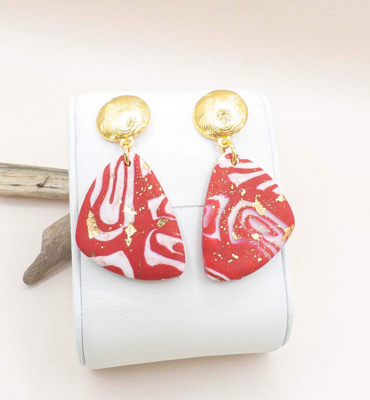 Oorbellen Rhea goud rood wit