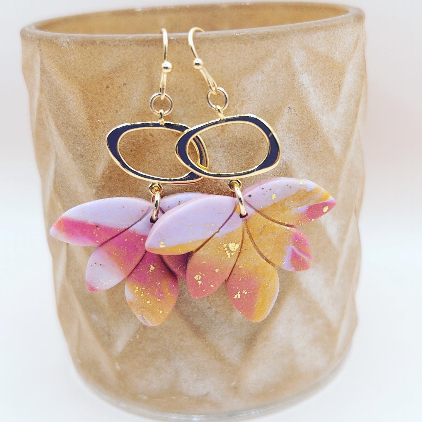 Oorbellen Tropical goud lila roze oranje