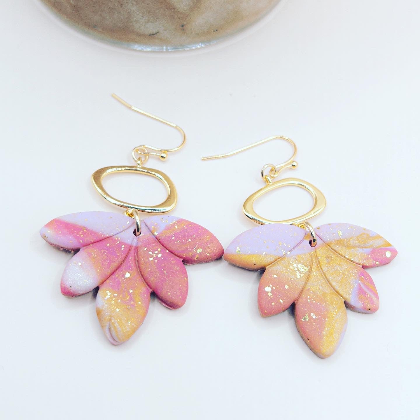 Oorbellen Tropical goud lila roze oranje