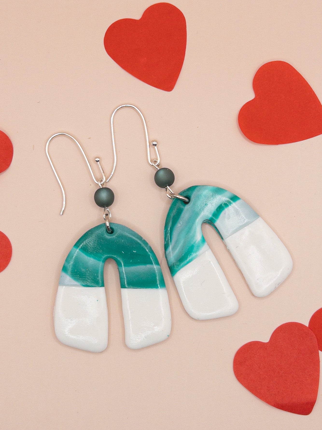 Oorbellen Lana wit groen zilver