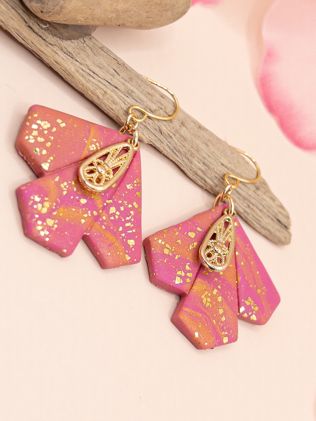 Oorbellen Daan roze oranje goud
