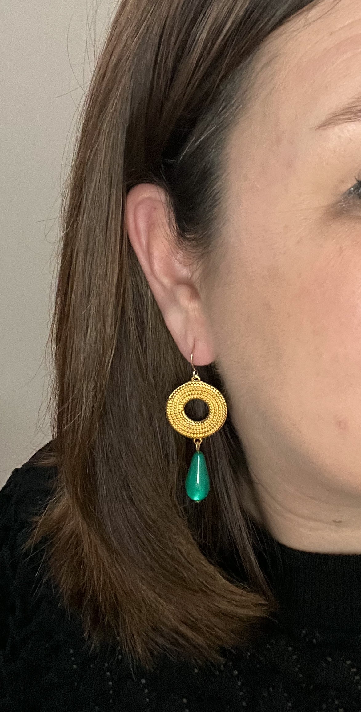 Oorbellen Leona goud groen statement