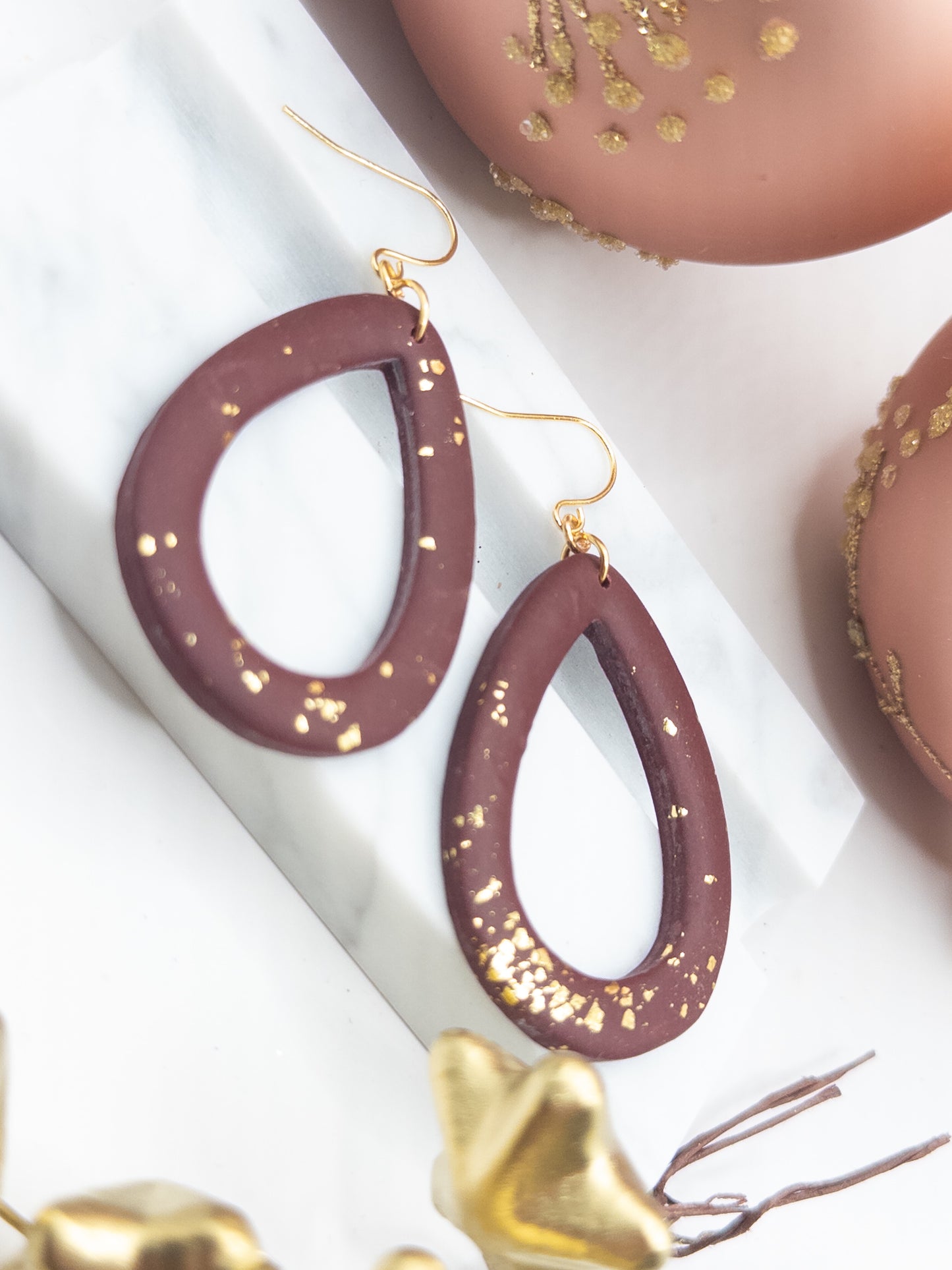 Oorbellen druppel Bordeaux goud