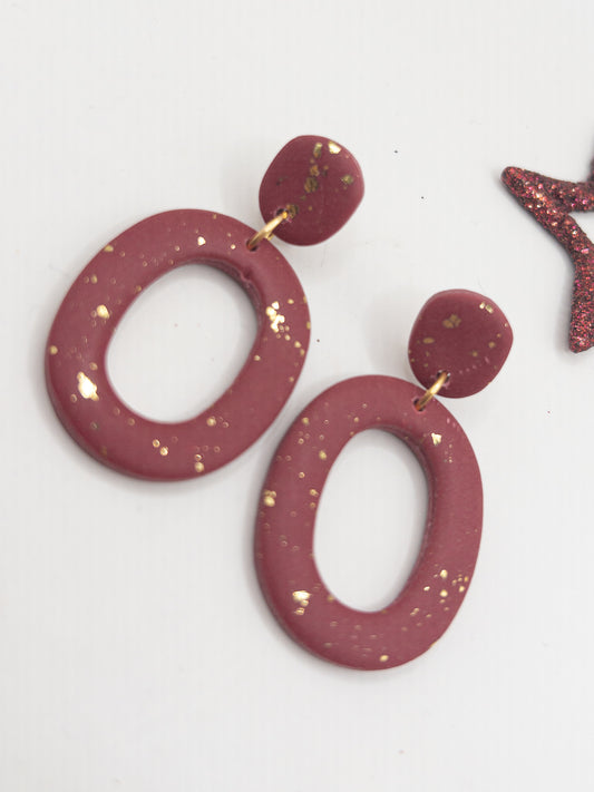 Oorbellen Ovale burgundy goud glitter