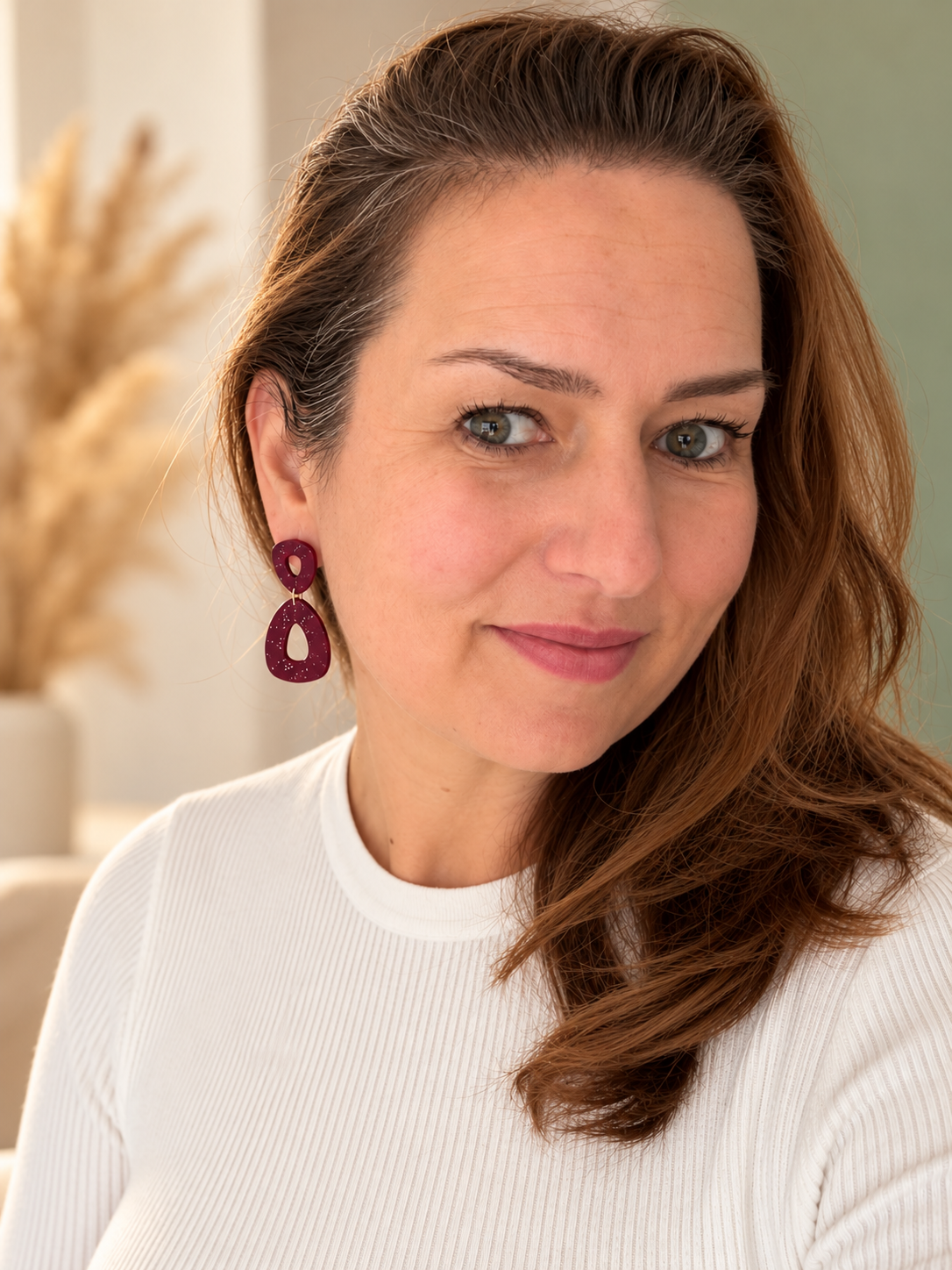 Burgundy triangle statement earrings