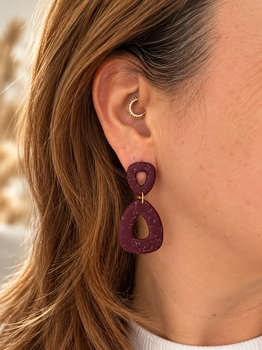 Burgundy triangle statement earrings