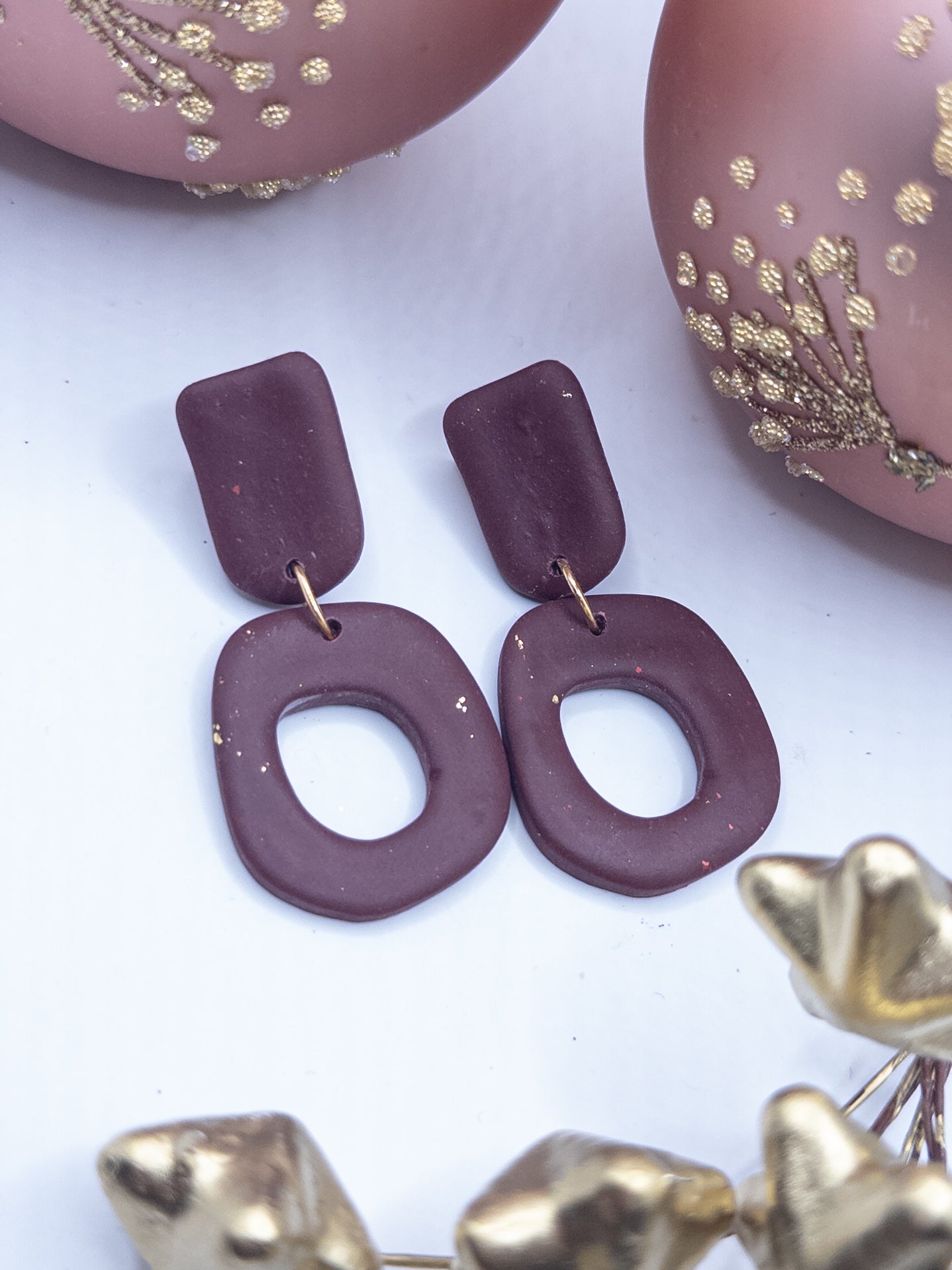 Oorbellen Organic bordeaux goud