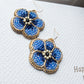 Statement oorbellen Bloem blauw goud
