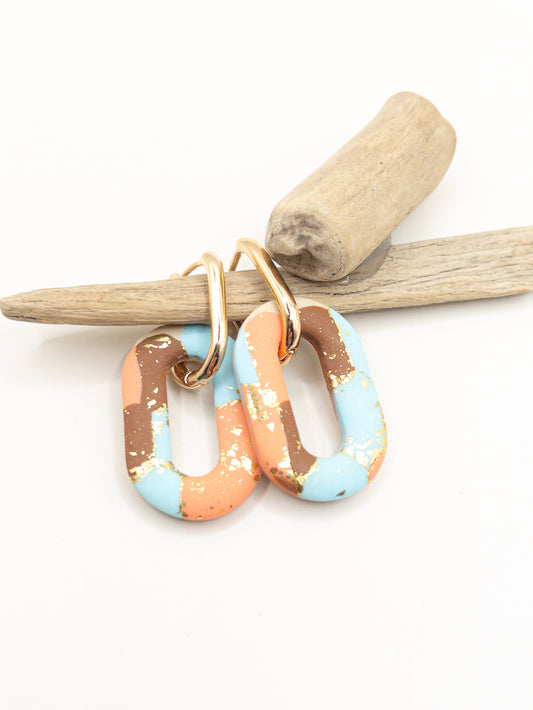 Creool hangers blauw bruin peach goud