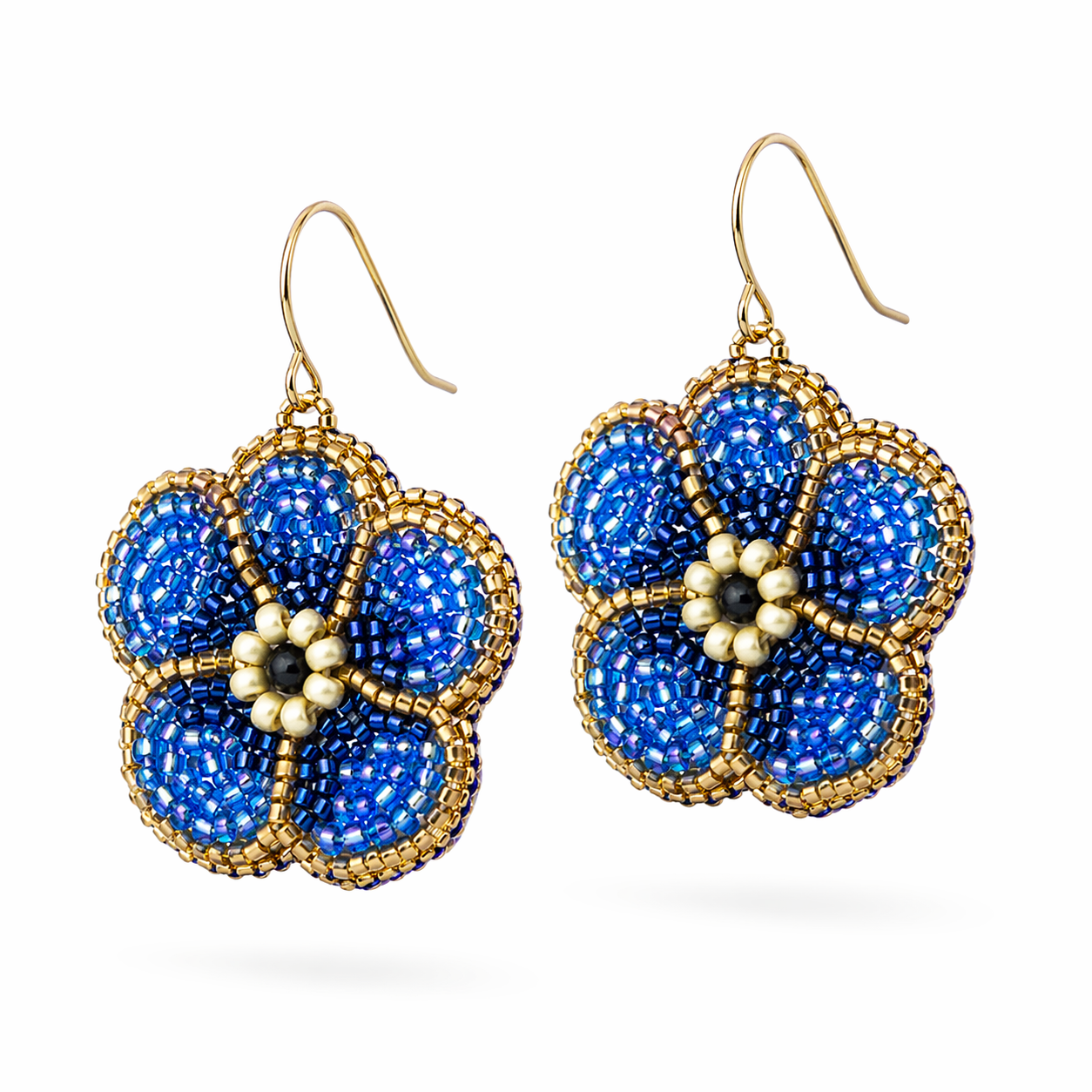 Statement oorbellen Bloem blauw goud