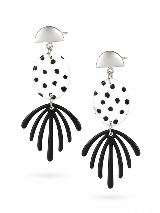 Oorbellen Polkadot zilver zwart