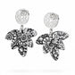 Ink Lace oorbellen Lotus zilver zwart wit