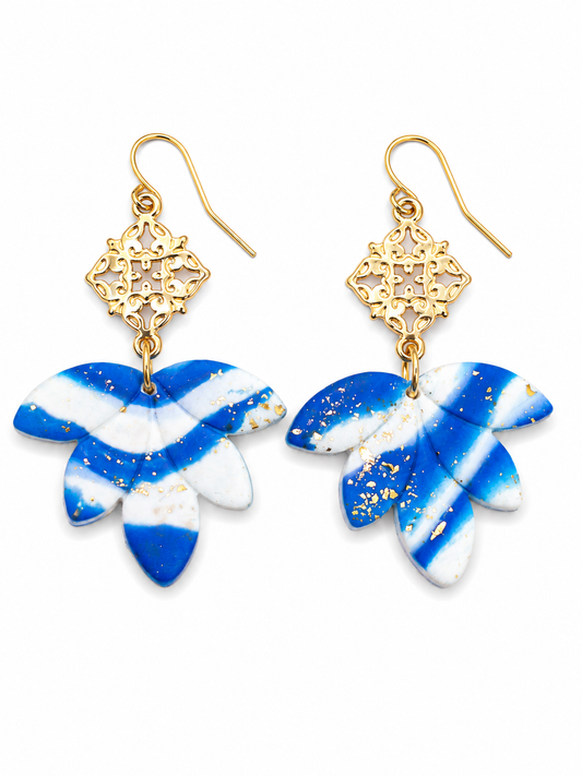 Oorbellen Gaia wit blauw goud