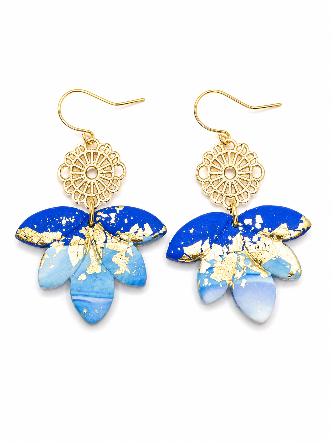 Oorbellen Thalia blauw goud boho