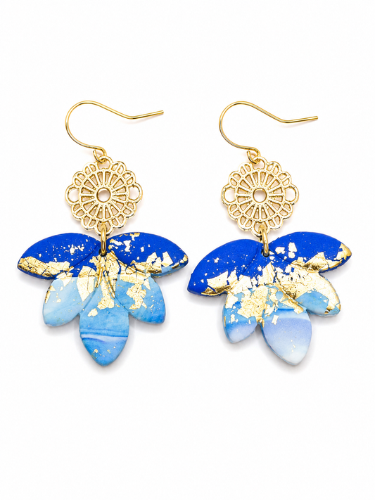 Oorbellen Thalia blauw goud boho
