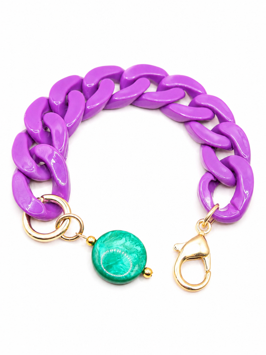 Schakelarmband paars / groen