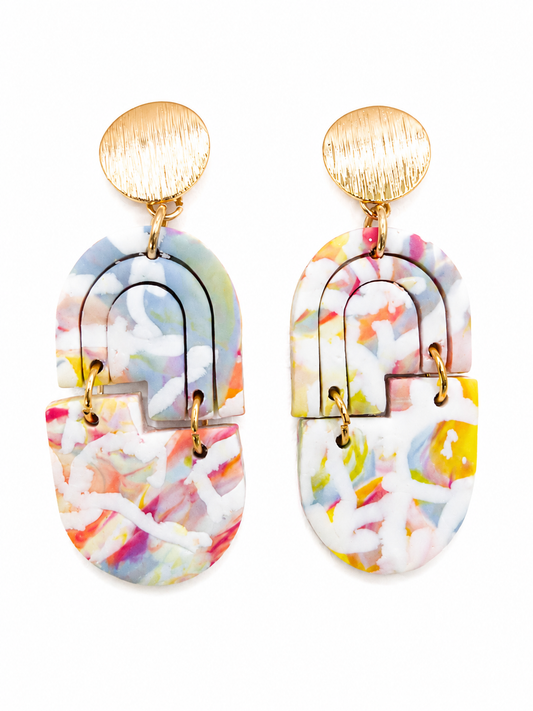 Oorbellen Naxos goud wit blauw geel roze