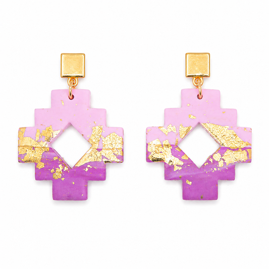 Oorbellen Corners pink & gold