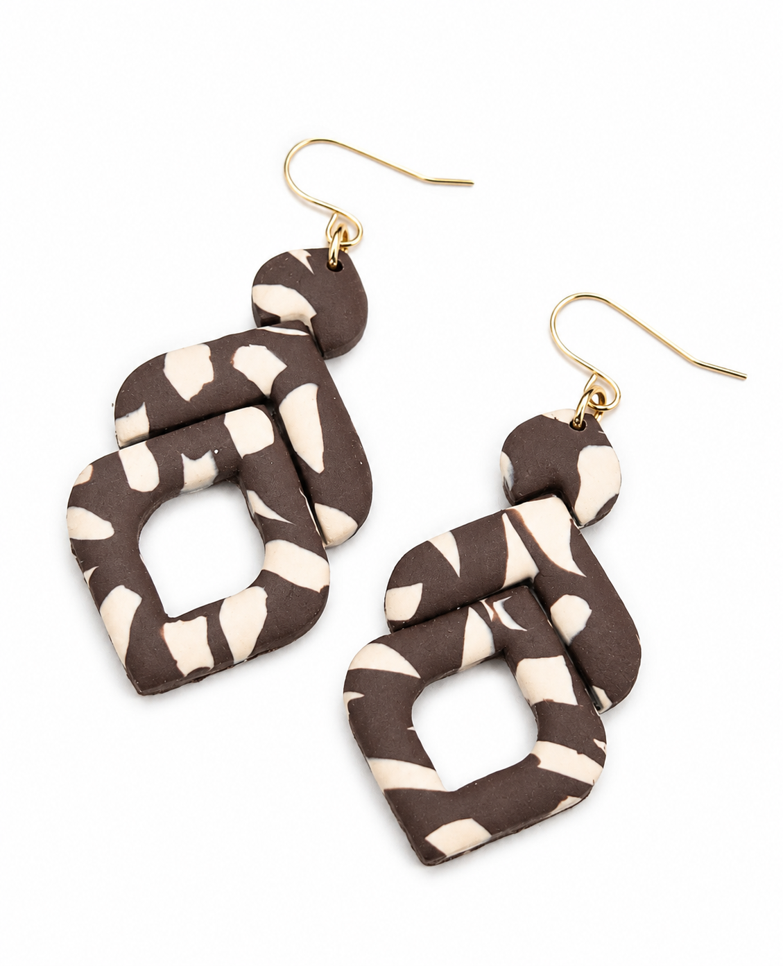 Oorbellen Faith boho bruin met beige print