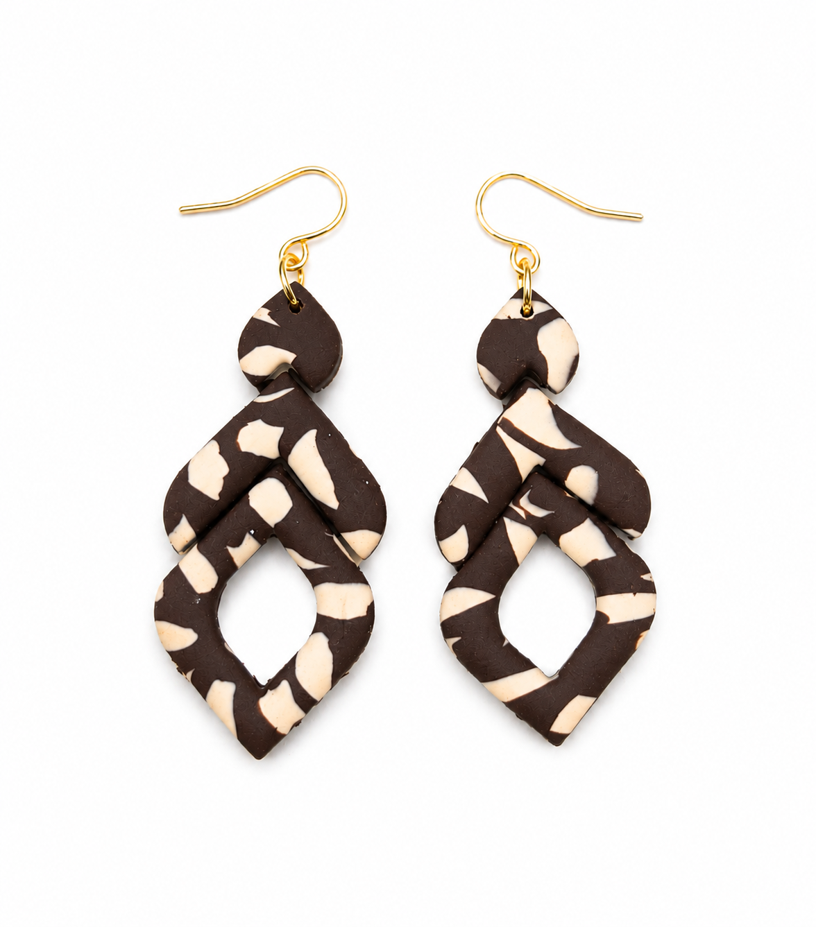 Oorbellen Faith boho bruin met beige print