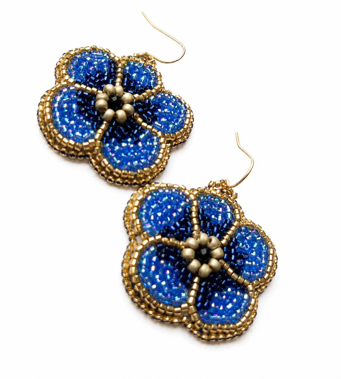 Statement oorbellen Bloem blauw goud