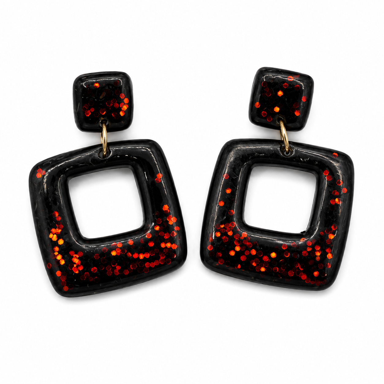 Oorbellen Socha zwart rood glitter