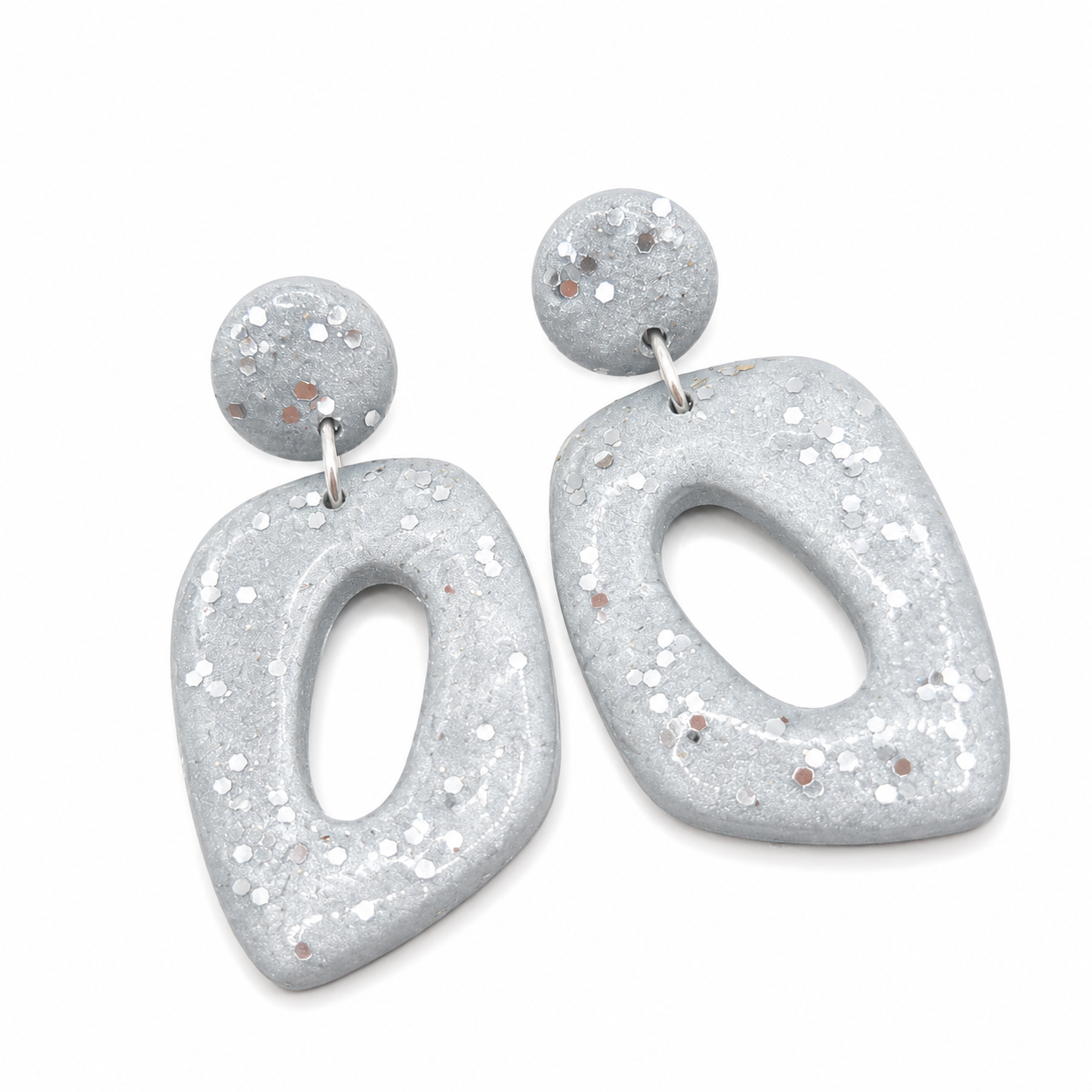 Oorbellen Pom zilver sparkle glitter